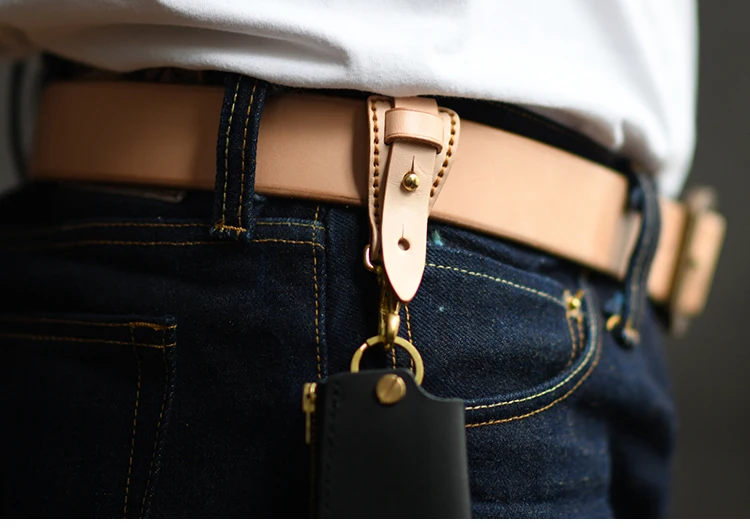 100% Genuine Leather Key Holder For Men Male Vintage Handmade EDC Waist Hanging Belt Loop Keychain Clip Key Hook Chain Buckle