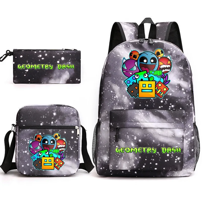 Geometry Dash Backpack Schoolbag Shoulder Bag Pencil Case Set for Kids Students
