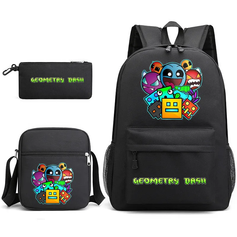 Geometry Dash Backpack Schoolbag Shoulder Bag Pencil Case Set for Kids Students