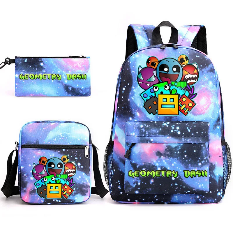 Geometry Dash Backpack Schoolbag Shoulder Bag Pencil Case Set for Kids Students