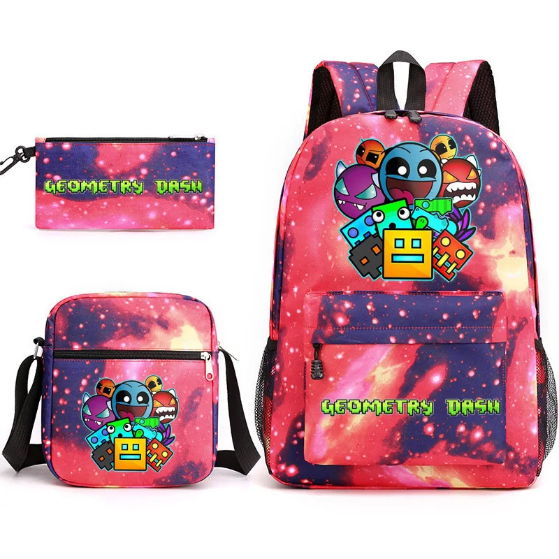 Geometry Dash Backpack Schoolbag Shoulder Bag Pencil Case Set for Kids Students