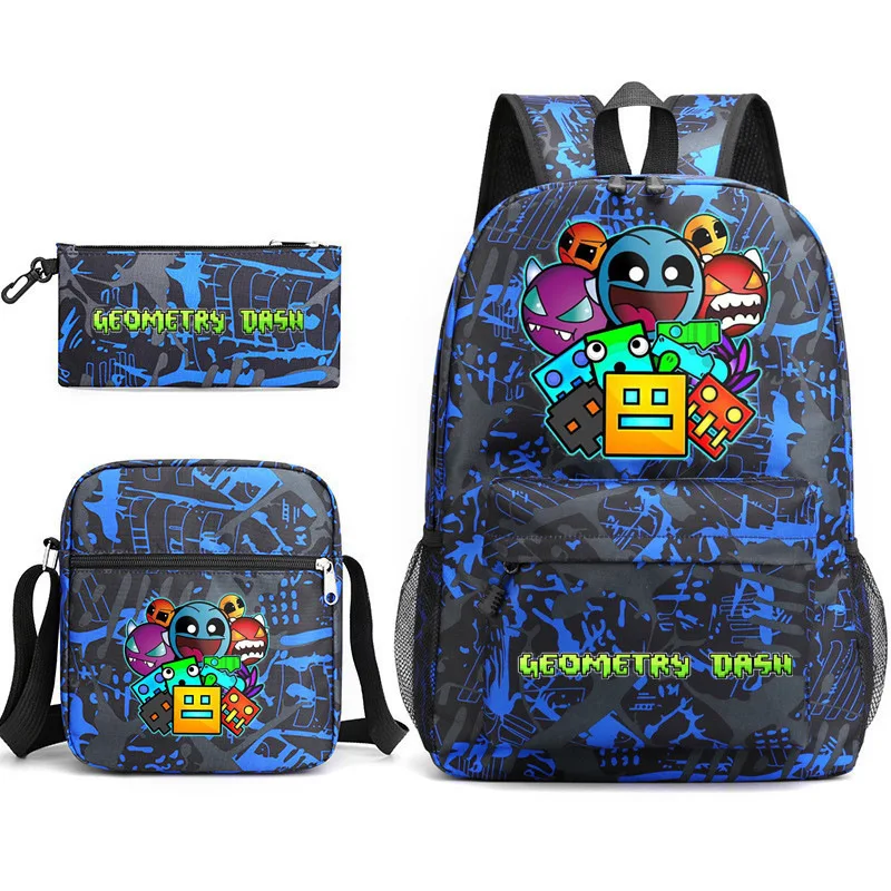 Geometry Dash Backpack Schoolbag Shoulder Bag Pencil Case Set for Kids Students
