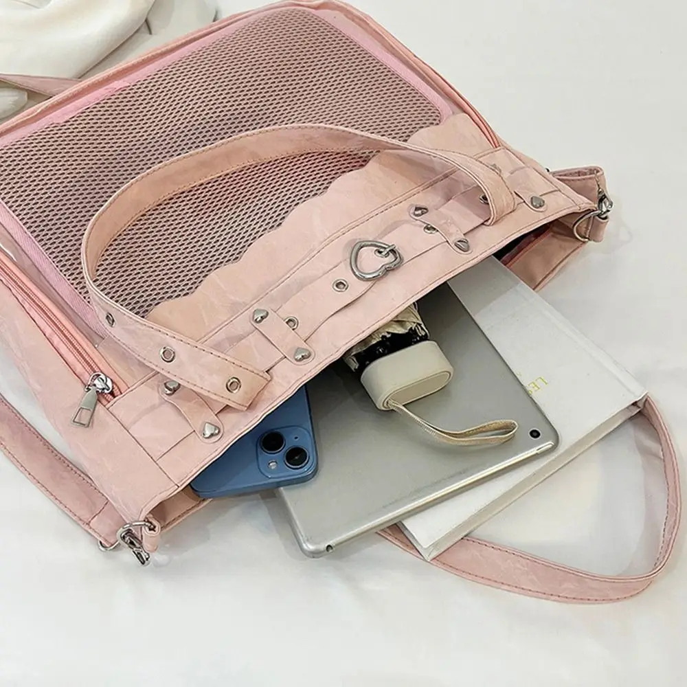 Cool Transparent Ita Bag Original Design Large Capacity Y2K Tote Bag Pure Color Internal Compartment Shoulder Bag Casual Wear
