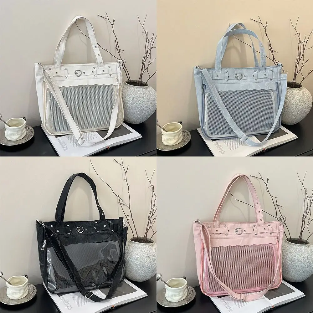 Cool Transparent Ita Bag Original Design Large Capacity Y2K Tote Bag Pure Color Internal Compartment Shoulder Bag Casual Wear