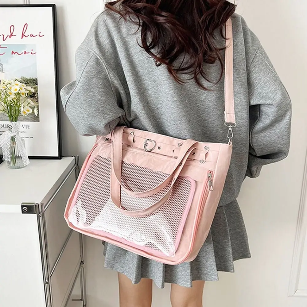 Cool Transparent Ita Bag Original Design Large Capacity Y2K Tote Bag Pure Color Internal Compartment Shoulder Bag Casual Wear