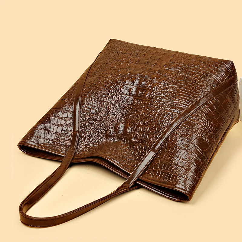 Simple Versatile Crocodile Print Tote Bag Large Capacity Fashion Handbag Vintage Design Shoulder Women's Bag