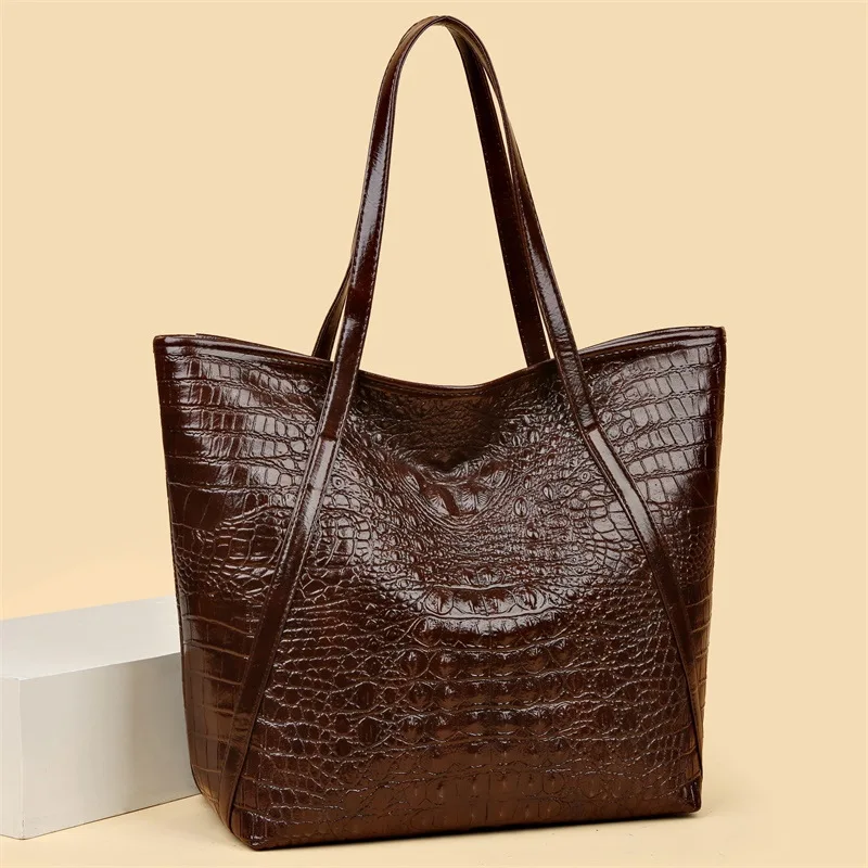 Simple Versatile Crocodile Print Tote Bag Large Capacity Fashion Handbag Vintage Design Shoulder Women's Bag