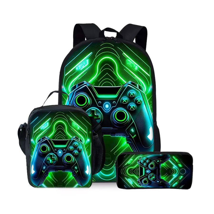 Game Console Pattern Three Piece Set Backpacks for Boy and Girls Best Gifts 2D Flat Cartoon School Backpack for Children
