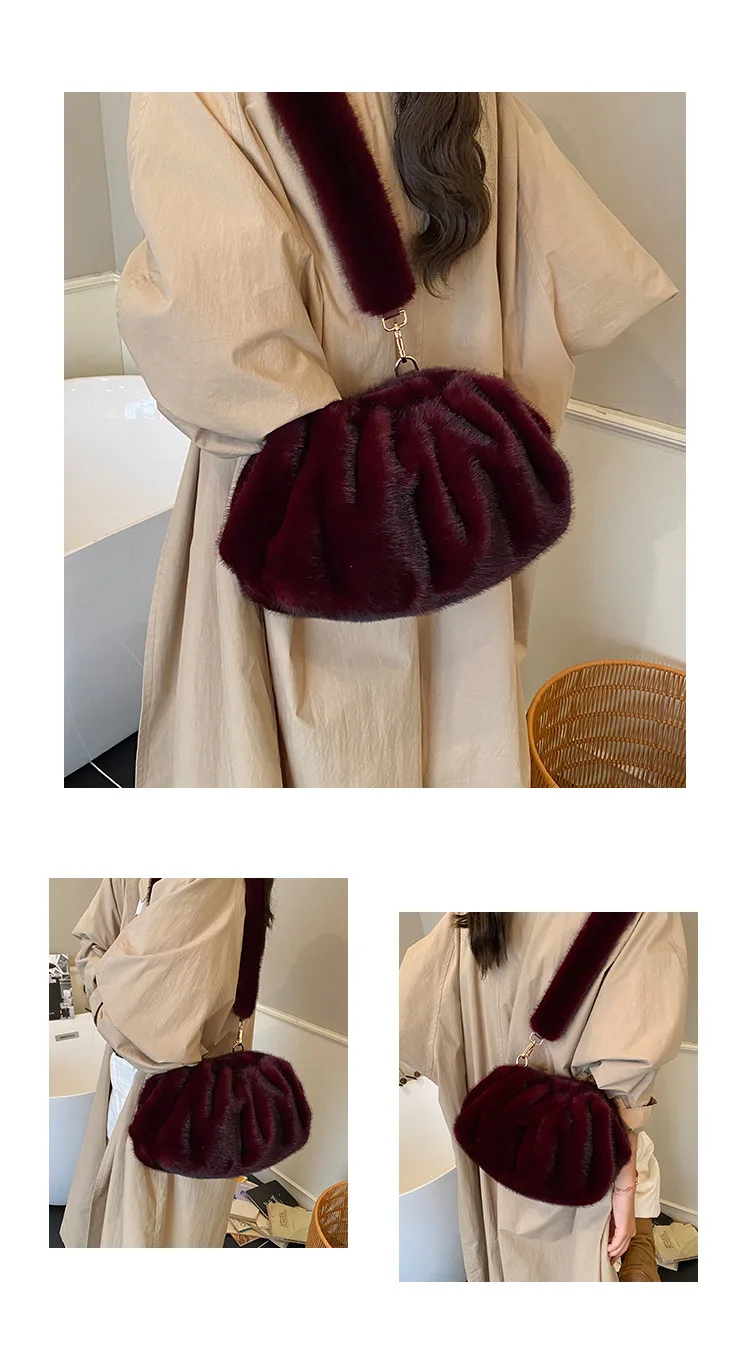 New Comfortable Versatile Texture Top Clutch Bag Women Winter Fluffy Cloud Crossbody Bag Retro Furry Commuting Storage Bag