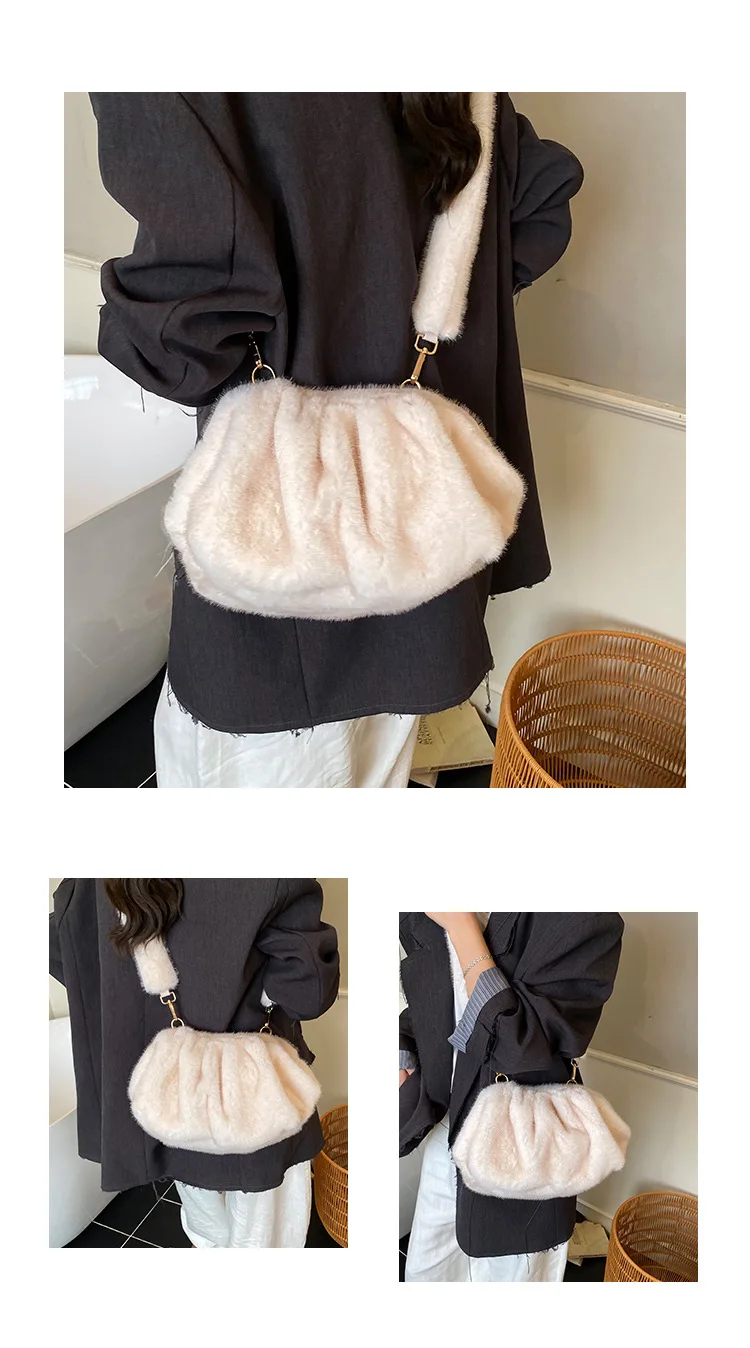 New Comfortable Versatile Texture Top Clutch Bag Women Winter Fluffy Cloud Crossbody Bag Retro Furry Commuting Storage Bag