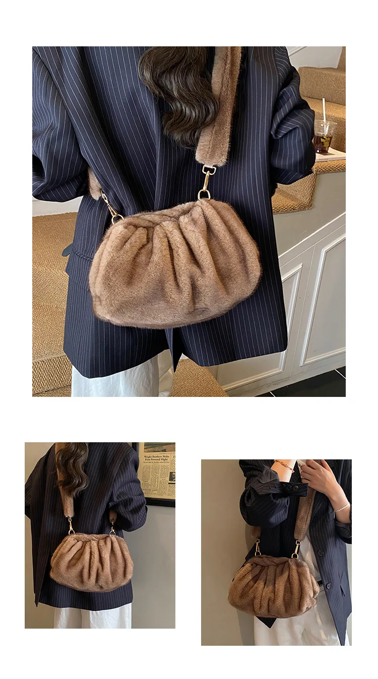 New Comfortable Versatile Texture Top Clutch Bag Women Winter Fluffy Cloud Crossbody Bag Retro Furry Commuting Storage Bag