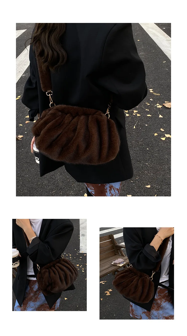 New Comfortable Versatile Texture Top Clutch Bag Women Winter Fluffy Cloud Crossbody Bag Retro Furry Commuting Storage Bag