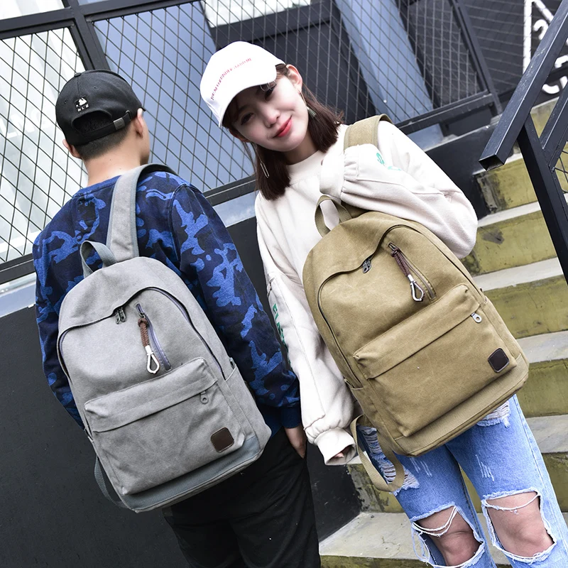 DIDA BEAR 2023 Women Men Canvas Backpacks Large School Bags For Teenager Boys Girls Travel Laptop Backbag Mochila Rucksack Grey