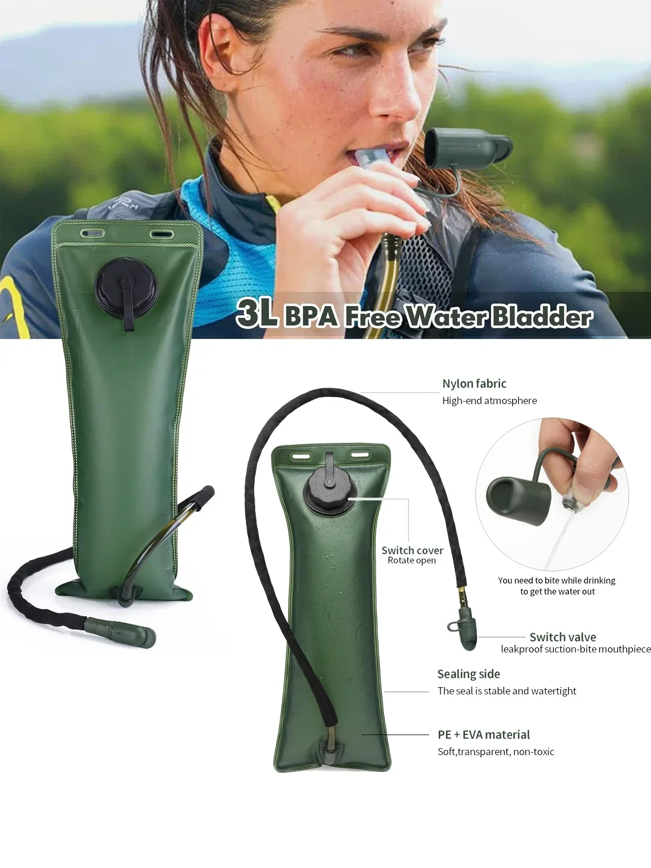 Outdoor Hydration Pack 3L Water Bladder Backpack Waterproof Water Bag for Running Hiking Cycling Biking Hunting Camping