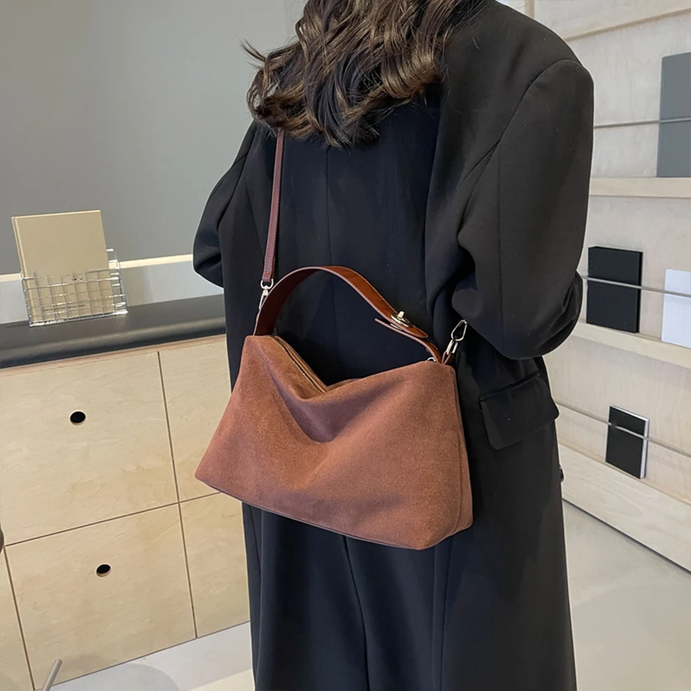 Fashion Autumn Winter Big Boston Tote Soft Matte Suede Cow Leather Women's Handbag Shoulder Crossbody Bag For Women Grey Brown