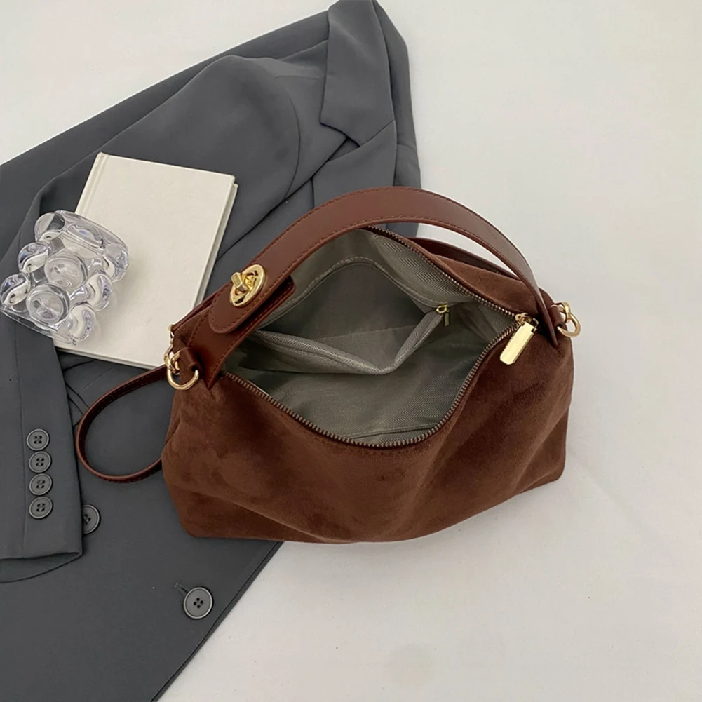 Fashion Autumn Winter Big Boston Tote Soft Matte Suede Cow Leather Women's Handbag Shoulder Crossbody Bag For Women Grey Brown