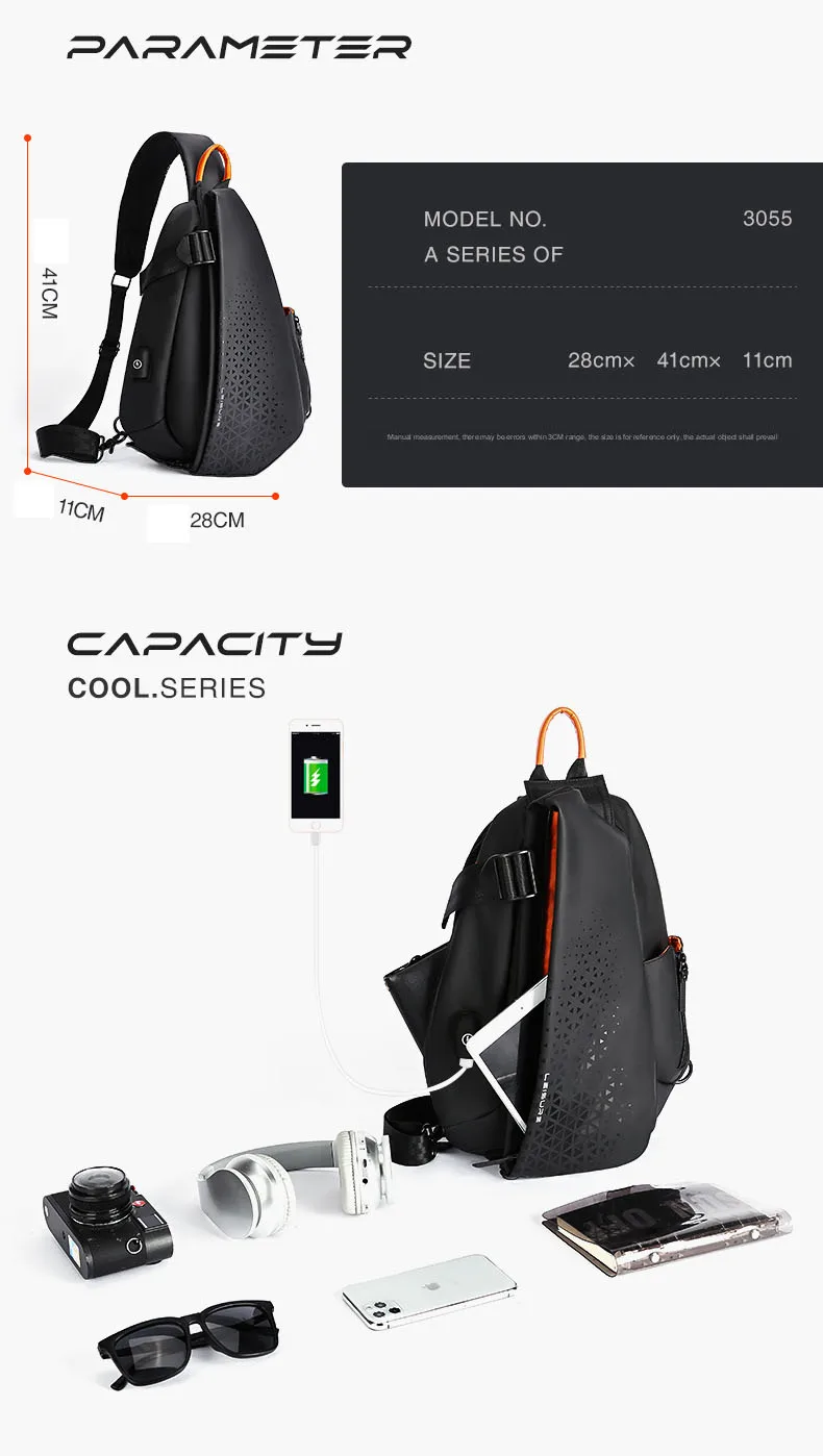 Fashion Business Men's Crossbody Bags Motorcycle Waterproof Nylon Chest Packs Casual Travel Large Capacity Shoulder Bag Male