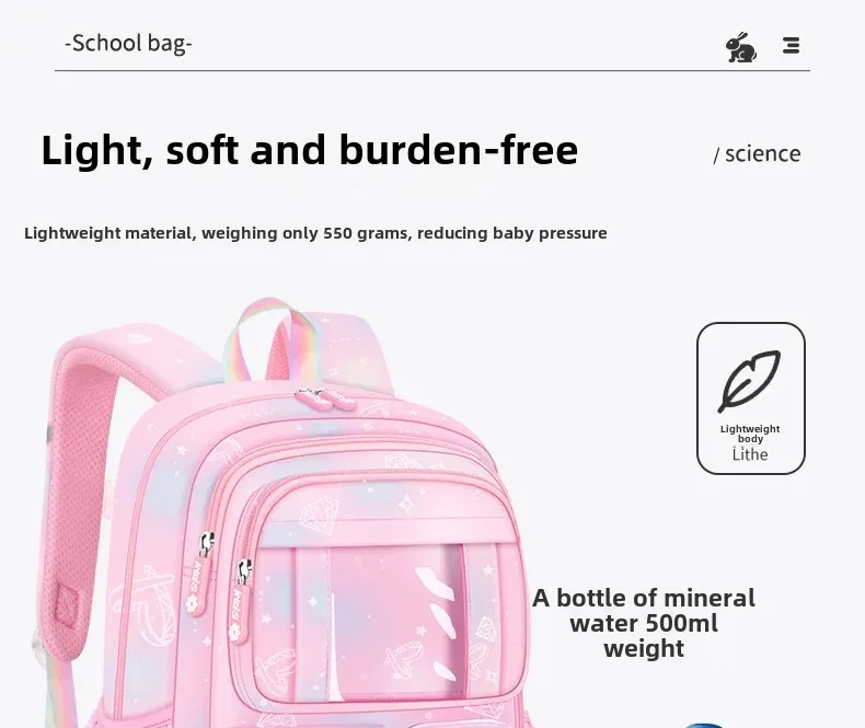 Refrigerator Door Pink Princess Schoolbag Students Female Super Lightweight Large Capacity Anti-splashing Water Large Capacity