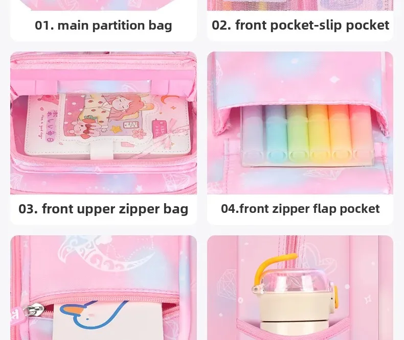 Refrigerator Door Pink Princess Schoolbag Students Female Super Lightweight Large Capacity Anti-splashing Water Large Capacity