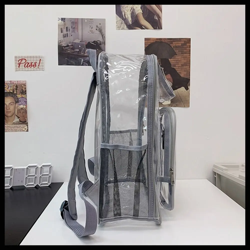 PVC Clear Backpack Large Capacity Waterproof Students Bookbag with Multi-pockets See Through Transparent Backpack School