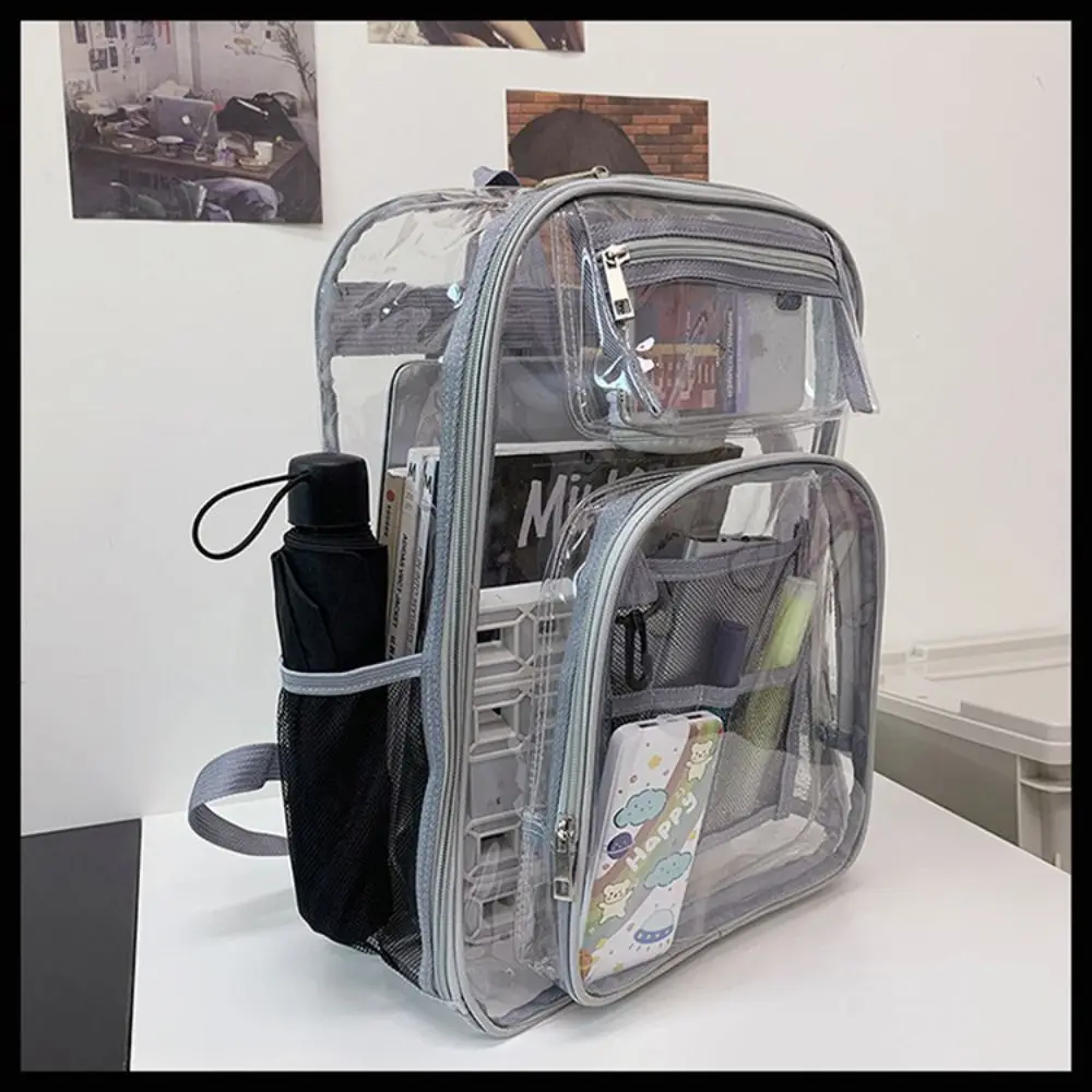 PVC Clear Backpack Large Capacity Waterproof Students Bookbag with Multi-pockets See Through Transparent Backpack School