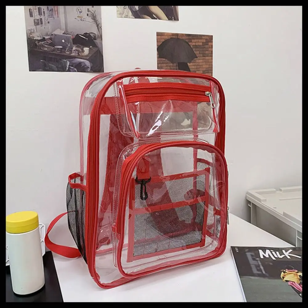 PVC Clear Backpack Large Capacity Waterproof Students Bookbag with Multi-pockets See Through Transparent Backpack School