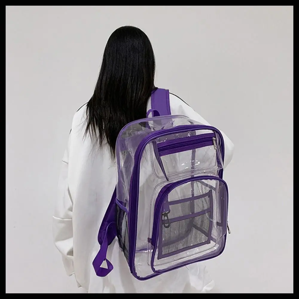 PVC Clear Backpack Large Capacity Waterproof Students Bookbag with Multi-pockets See Through Transparent Backpack School