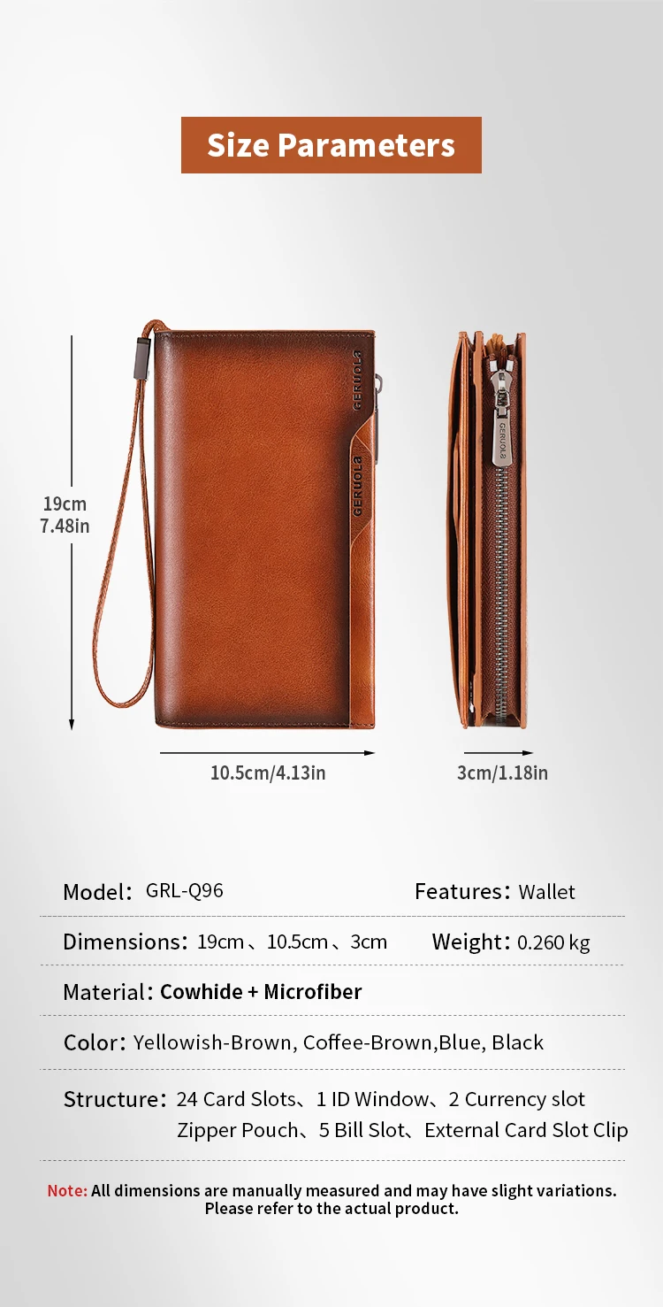 New Men's Genuine Leather Wallet Long Cowhide Handbag Travel Lightweight Minimalist Large Capacity Anti-Theft Gradient Yellow Br