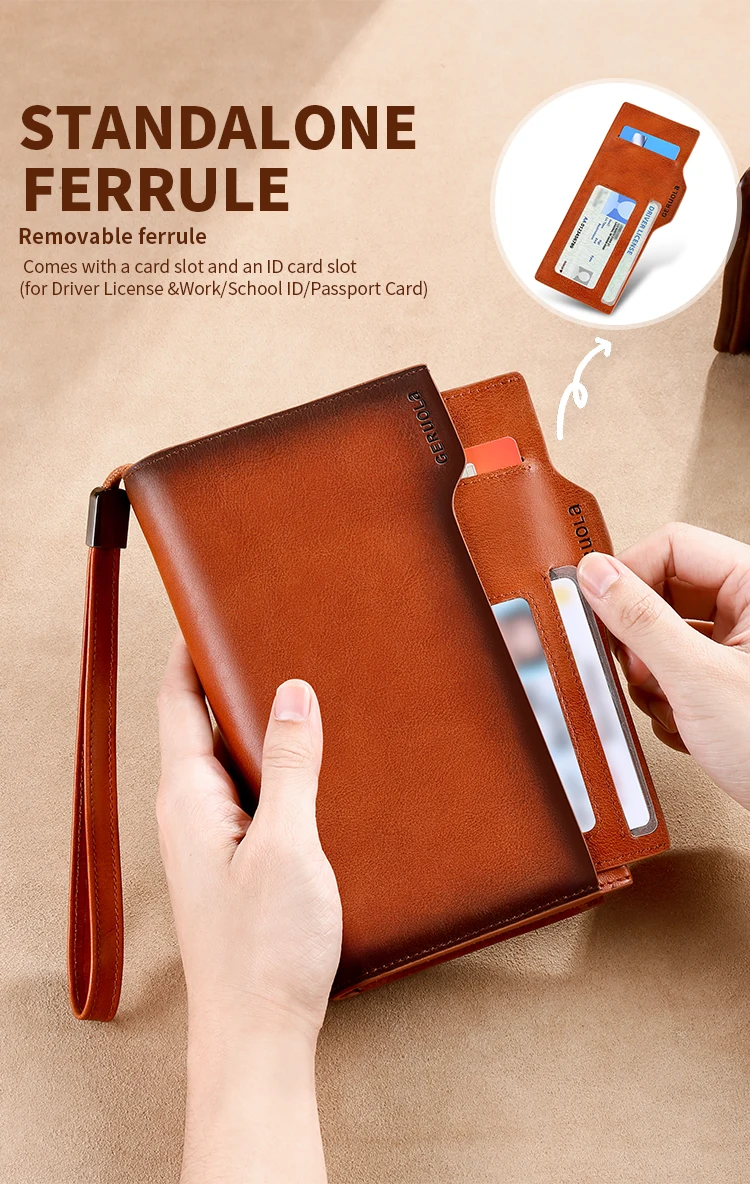 New Men's Genuine Leather Wallet Long Cowhide Handbag Travel Lightweight Minimalist Large Capacity Anti-Theft Gradient Yellow Br
