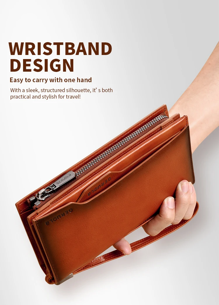 New Men's Genuine Leather Wallet Long Cowhide Handbag Travel Lightweight Minimalist Large Capacity Anti-Theft Gradient Yellow Br