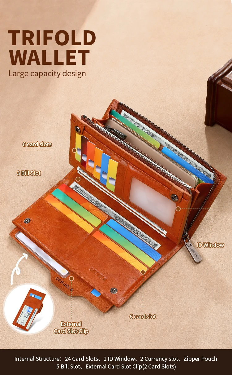 New Men's Genuine Leather Wallet Long Cowhide Handbag Travel Lightweight Minimalist Large Capacity Anti-Theft Gradient Yellow Br