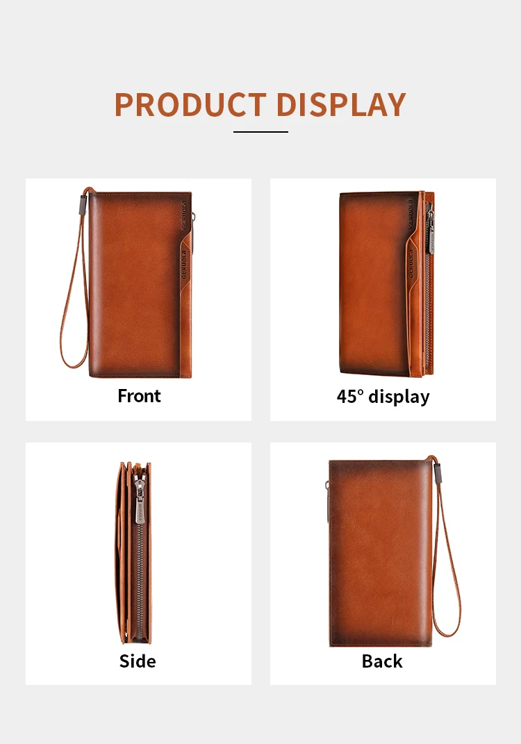 New Men's Genuine Leather Wallet Long Cowhide Handbag Travel Lightweight Minimalist Large Capacity Anti-Theft Gradient Yellow Br