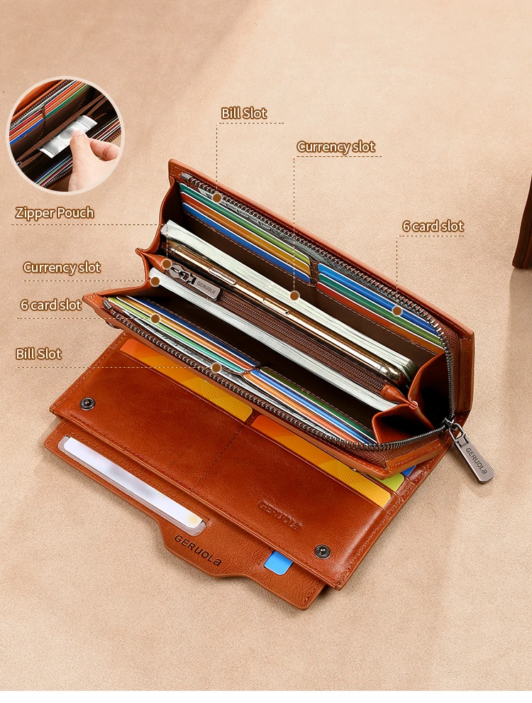 New Men's Genuine Leather Wallet Long Cowhide Handbag Travel Lightweight Minimalist Large Capacity Anti-Theft Gradient Yellow Br