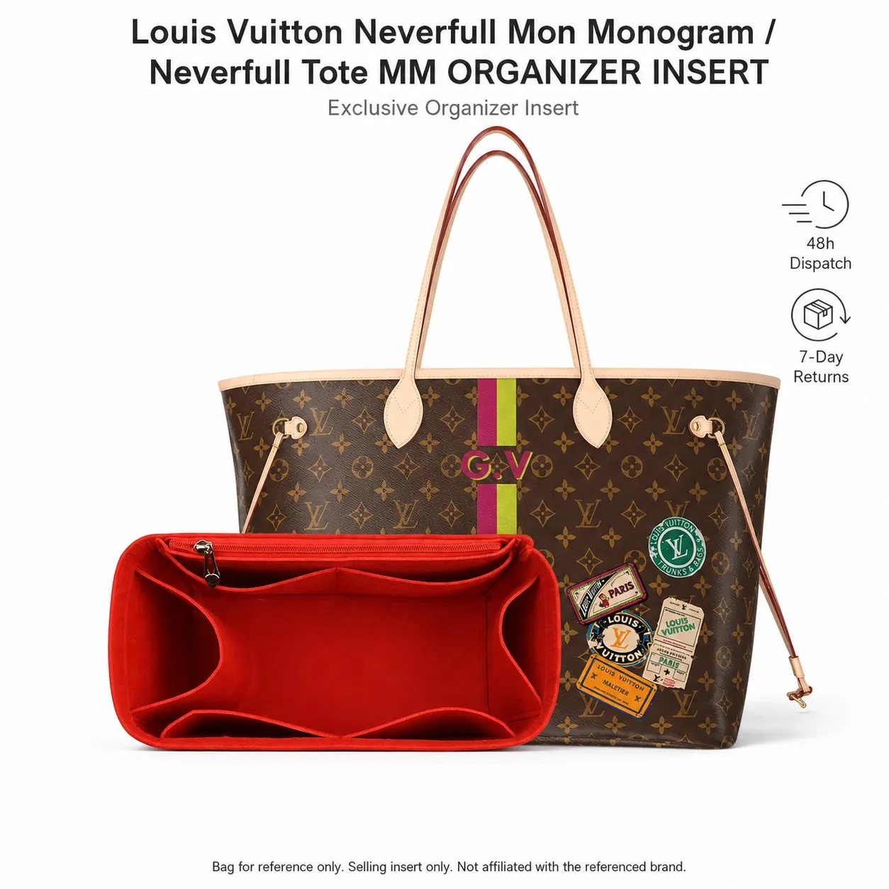 Luxury Felt Bag Organizer Insert for Louis Vuitton Neverfull Tote PM MM GM Handbag Liner with Multi-Pocket Storage Shape Support