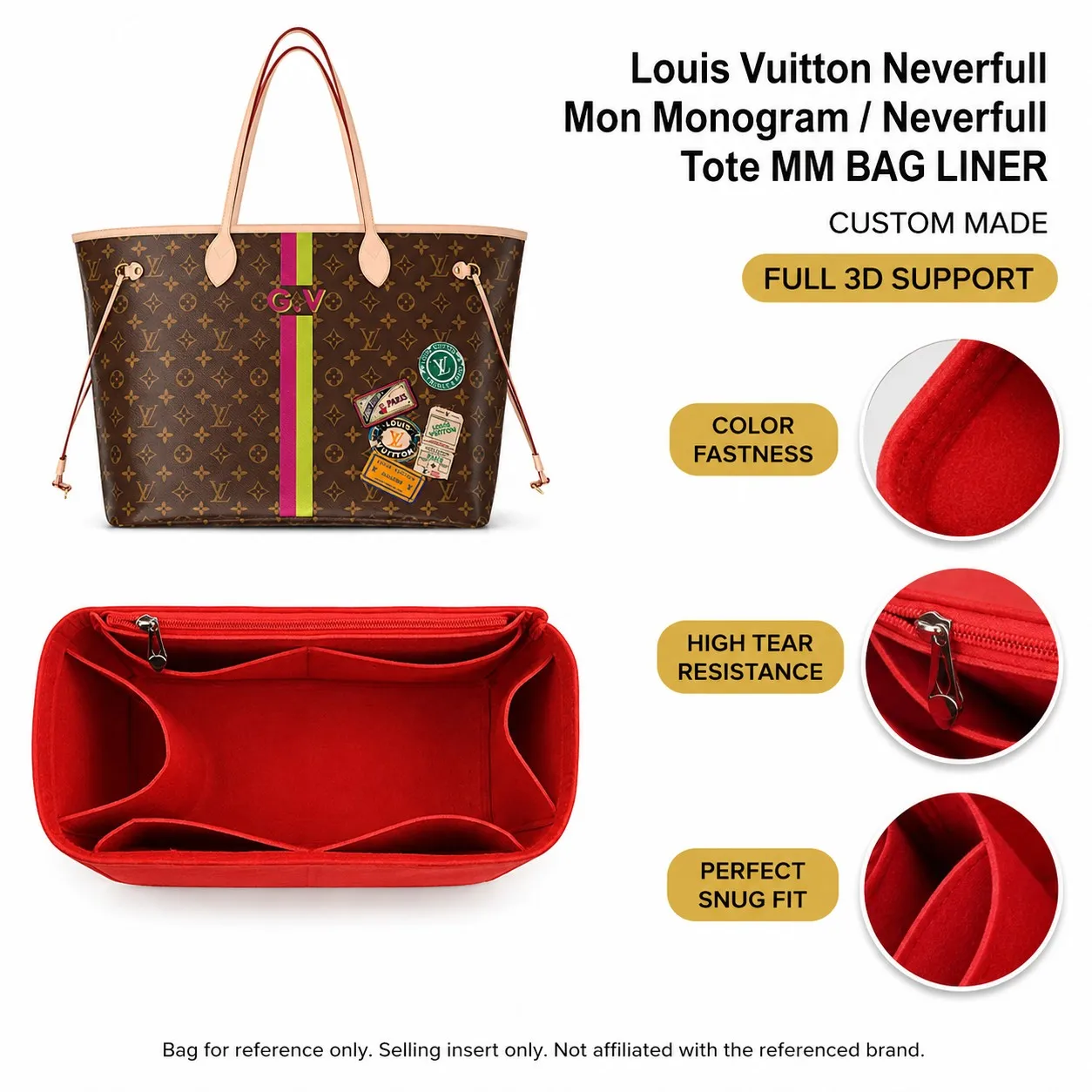 Luxury Felt Bag Organizer Insert for Louis Vuitton Neverfull Tote PM MM GM Handbag Liner with Multi-Pocket Storage Shape Support
