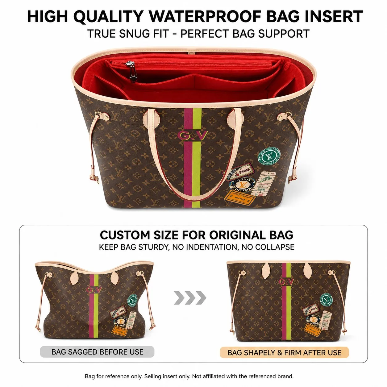 Luxury Felt Bag Organizer Insert for Louis Vuitton Neverfull Tote PM MM GM Handbag Liner with Multi-Pocket Storage Shape Support