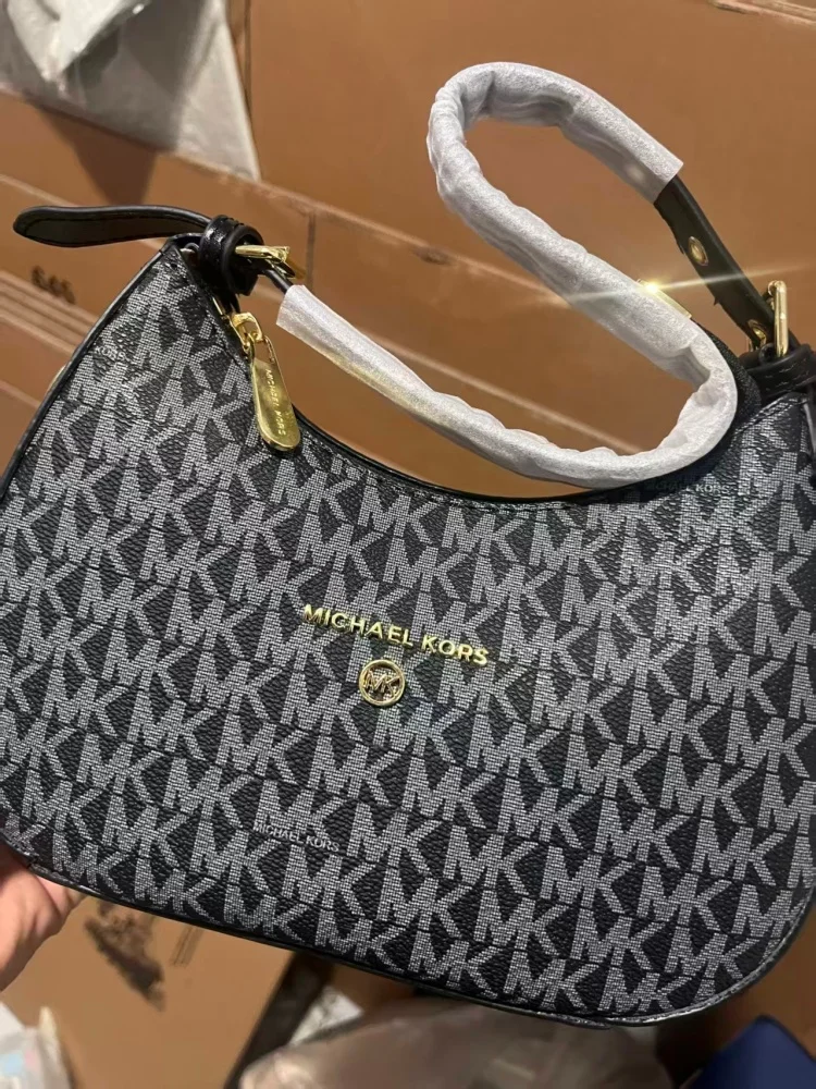 2026 Michael Kors Women's Single Shoulder Crossbody Bag Classic Letter Printed Crescent Bag MK Fashion Commuter Bag