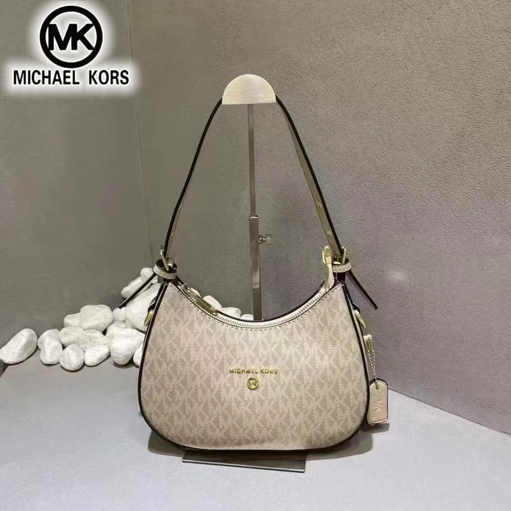 2026 Michael Kors Women's Single Shoulder Crossbody Bag Classic Letter Printed Crescent Bag MK Fashion Commuter Bag