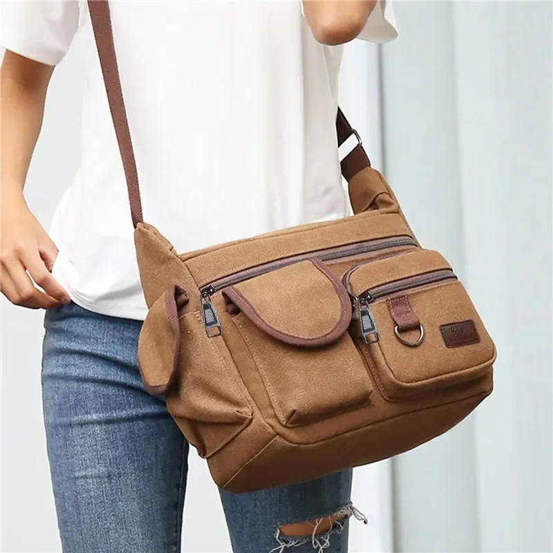 Fashion Men's Canvas Shoulder Bag Luxury Messenger Bag Unisex Casual Tote Travel Crossbody Bag High Quality Handbag Chest Bag