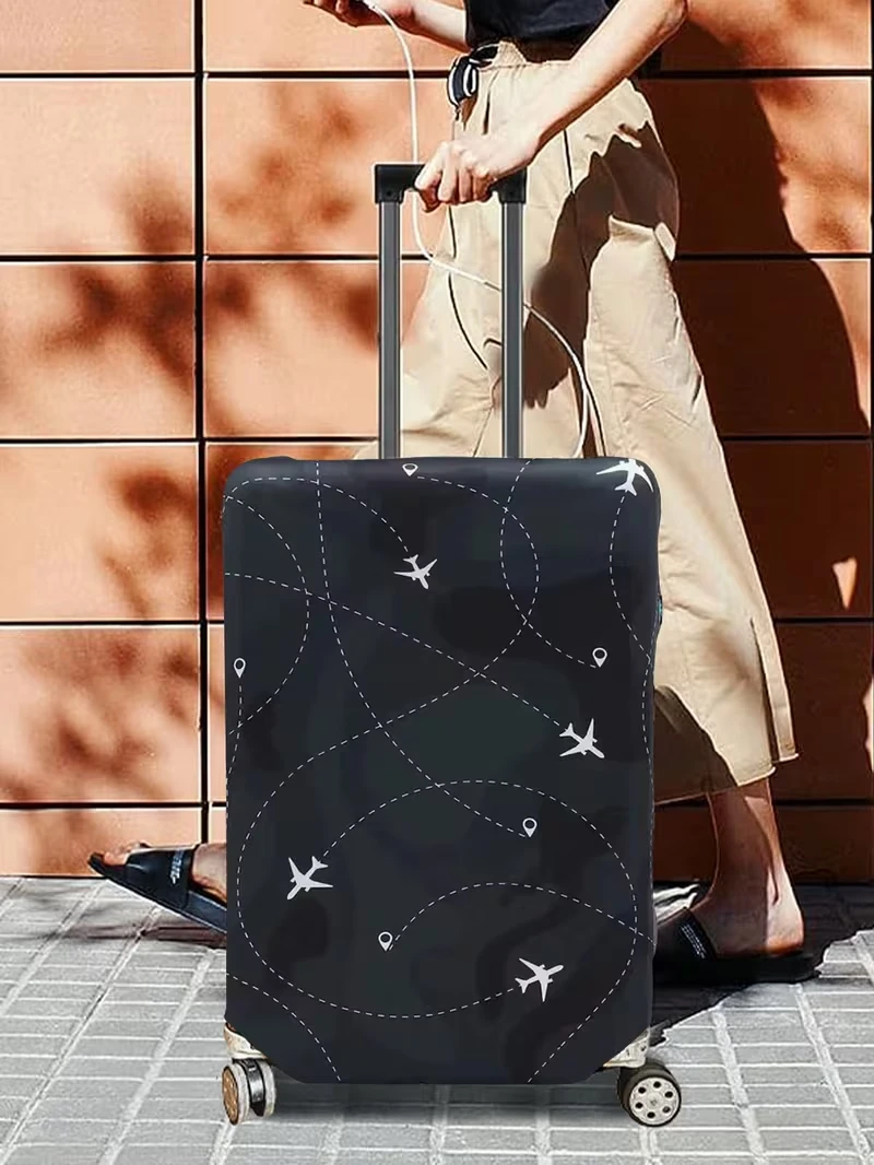 Durable Black Airplane Pattern Luggage Case for 18-32in Case, Essential Travel Accessories, Luggage Case Protector