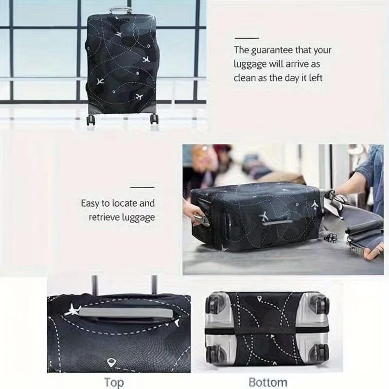 Durable Black Airplane Pattern Luggage Case for 18-32in Case, Essential Travel Accessories, Luggage Case Protector