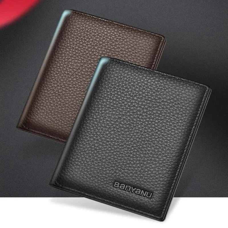 Vertical Short Wallets for Men Genuine Leather Rfid Blocking Wallet Men Coin Pocket Slim Card Holder Minimalist Small Purse