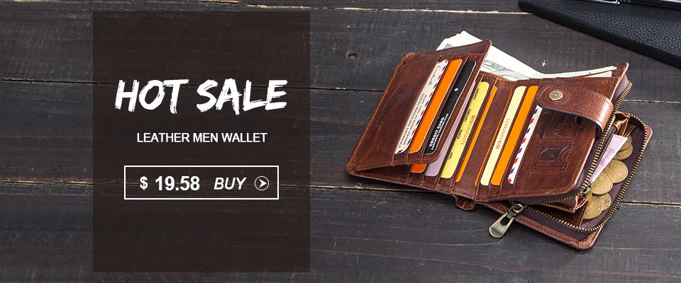 CONTACT'S Casual Men Wallets Crazy Horse Leather Short Coin Purse Hasp Design Wallet Cow Leather Clutch Wallets Male Carteiras