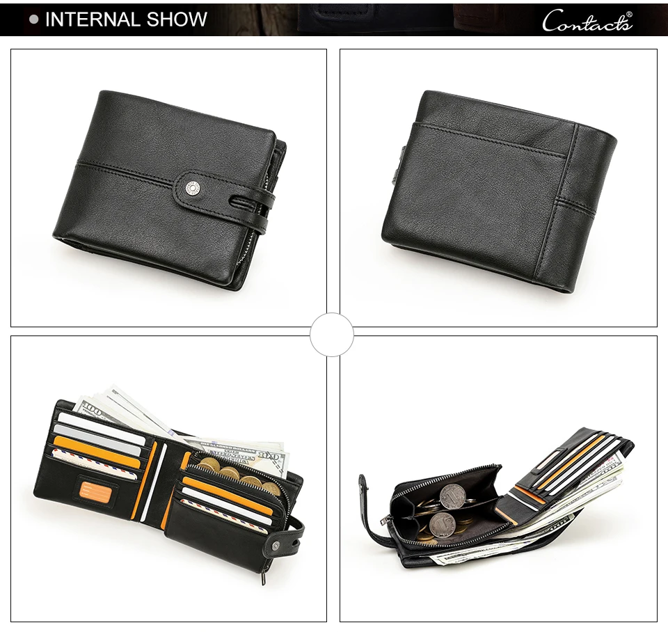 CONTACT'S Casual Men Wallets Crazy Horse Leather Short Coin Purse Hasp Design Wallet Cow Leather Clutch Wallets Male Carteiras