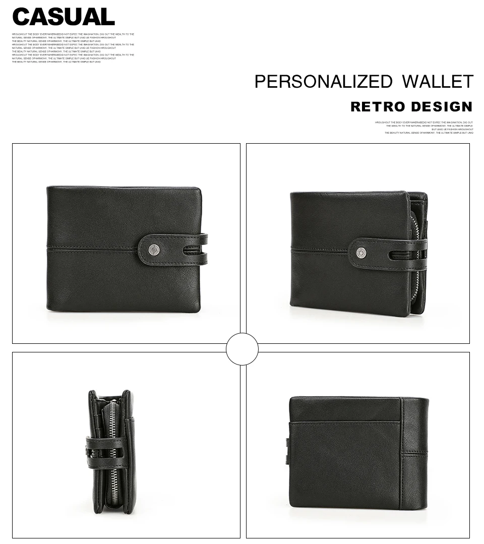 CONTACT'S Casual Men Wallets Crazy Horse Leather Short Coin Purse Hasp Design Wallet Cow Leather Clutch Wallets Male Carteiras