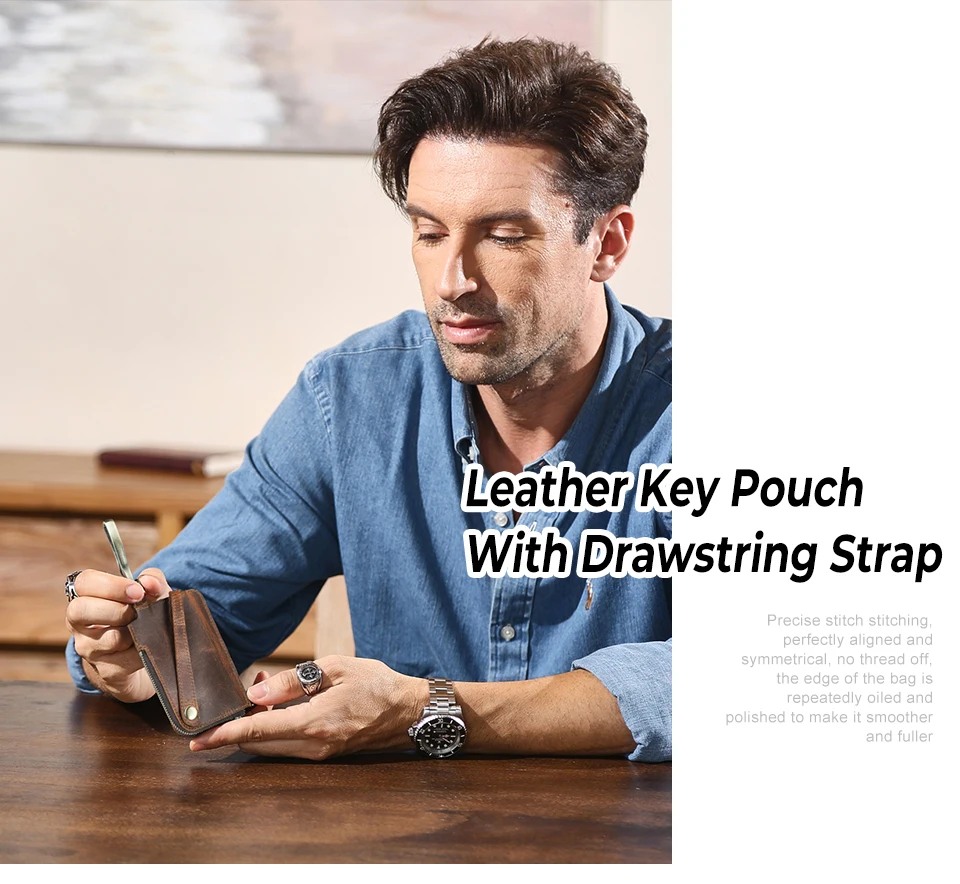 CONTACT'S Genuine Leather Key Wallets for Men Large Metal Hook Luxury Car Key Pouch Zipper Key Case Leather Key Organizer Male