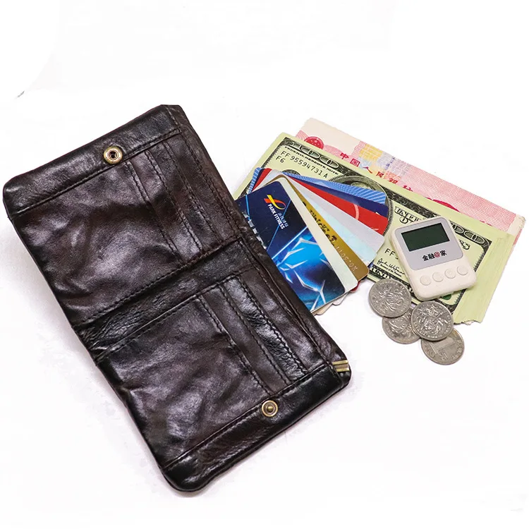 Top Quality Genuine Cow Leather Men Retro Wallets Zipper Short Coin Pocket Card Holder Coin Pocket Simple Soft Male Wallets