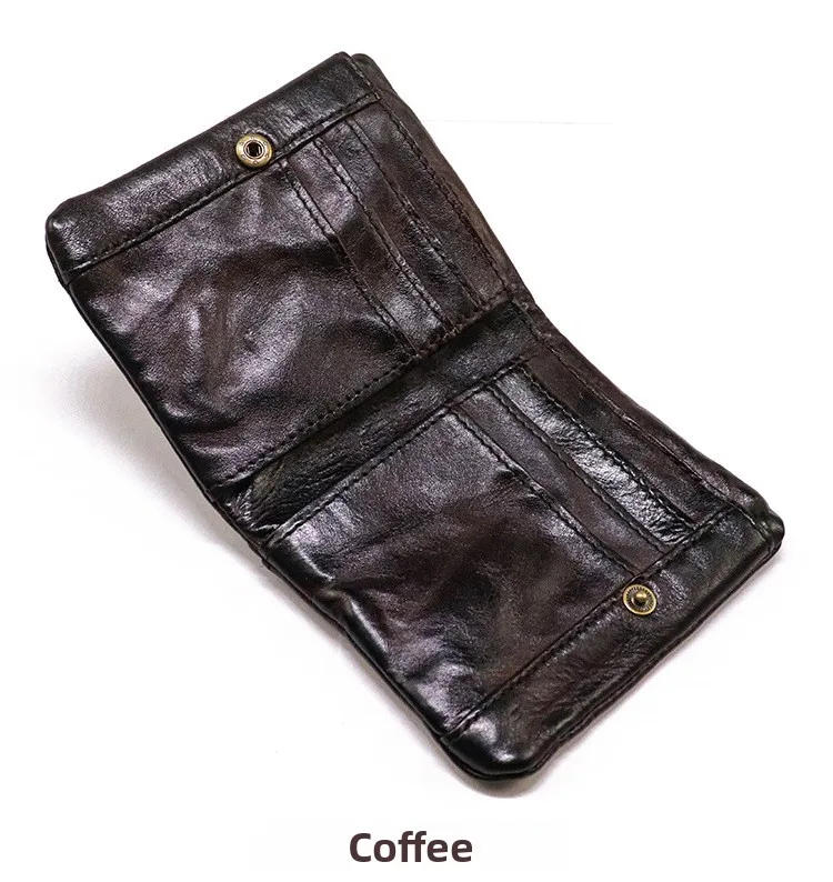 Top Quality Genuine Cow Leather Men Retro Wallets Zipper Short Coin Pocket Card Holder Coin Pocket Simple Soft Male Wallets