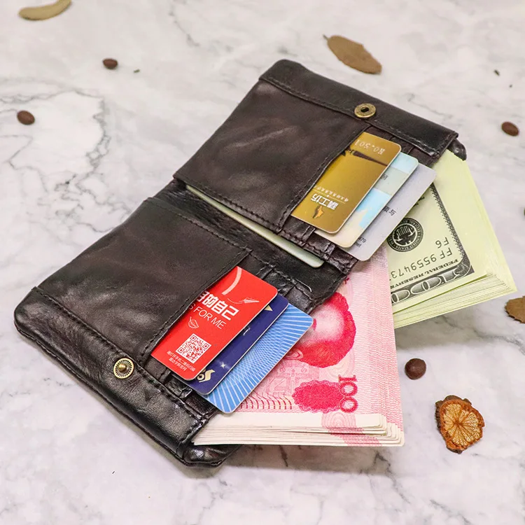 Top Quality Genuine Cow Leather Men Retro Wallets Zipper Short Coin Pocket Card Holder Coin Pocket Simple Soft Male Wallets