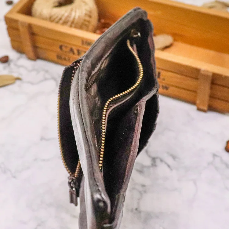 Top Quality Genuine Cow Leather Men Retro Wallets Zipper Short Coin Pocket Card Holder Coin Pocket Simple Soft Male Wallets